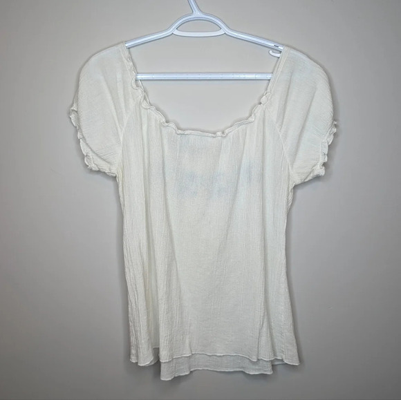 Fashion Bug White Textured Embroidered Blue Floral Neckline Women Medium - Picture 2 of 7